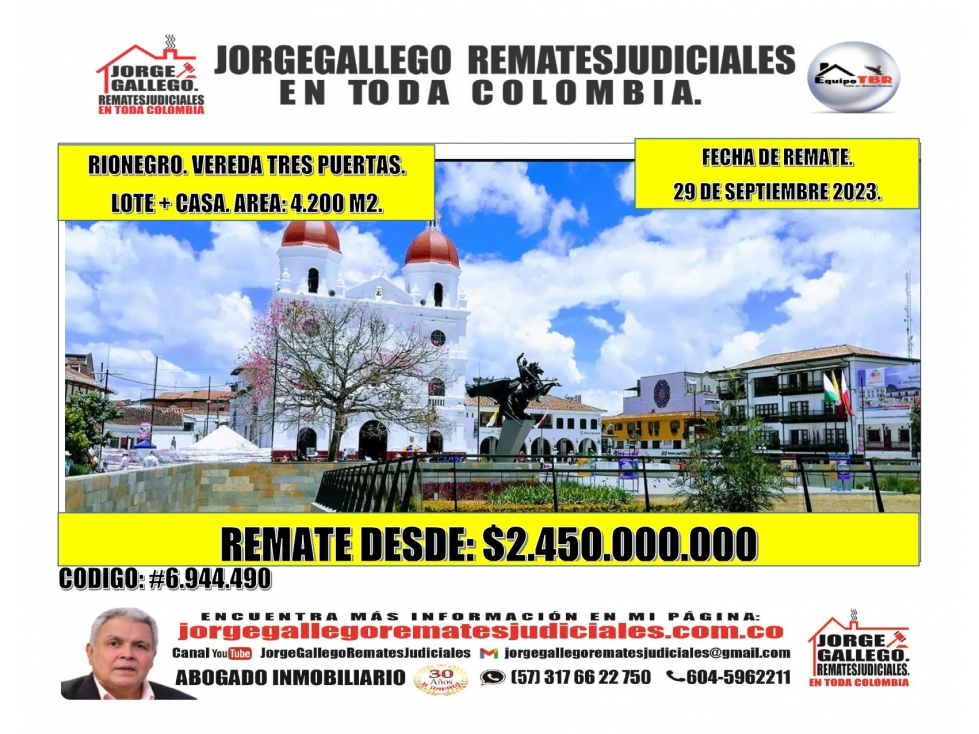 Remate. Rionegro. Vereda tres puertas. Llano Grande. Area: 4.200 M2.