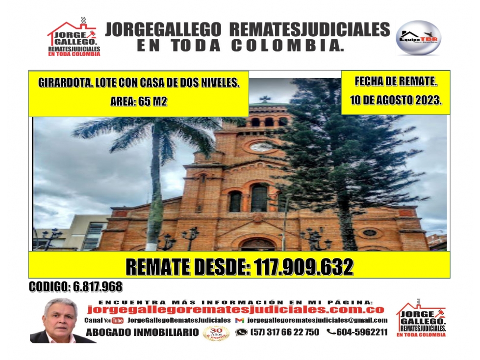 Remate. Girardota. Lote con casa de dos niveles