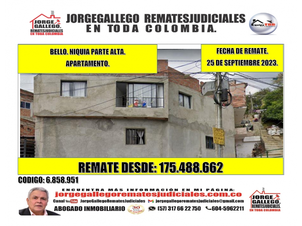 Remate. Bello. Niquia Parte Alta. Apartamento