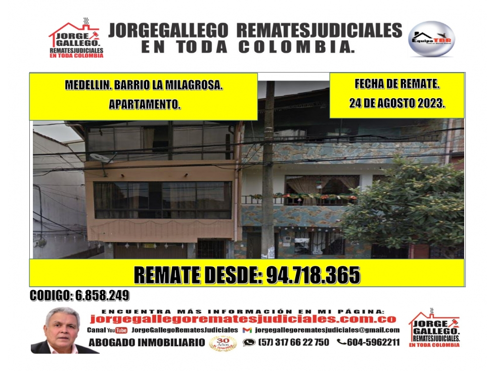 Remate. Medellin. Barrio la Milagrosa. Apartamento.