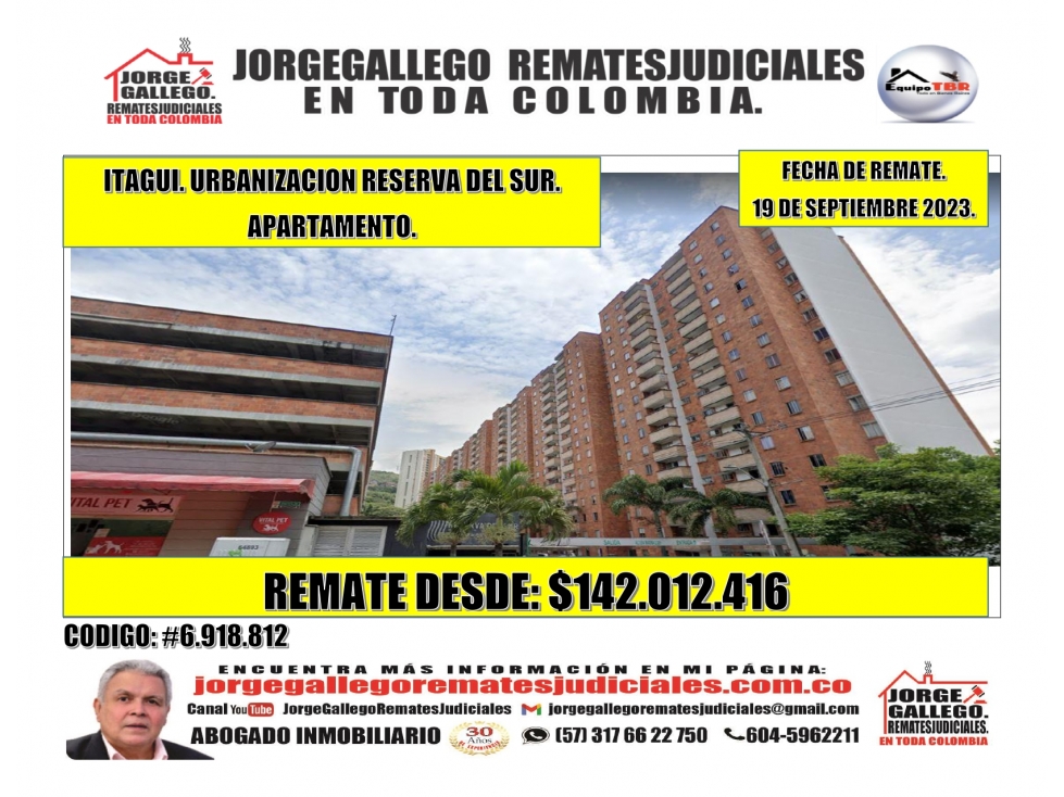 Remate. Itagui. Urbanizacion Reserva del Sur. Apartamento.